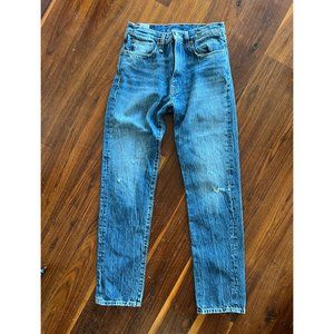 Womens R13 Axl Slim Jeans, 100% cotton, Kelly/lightly distressed mid-blue, 27